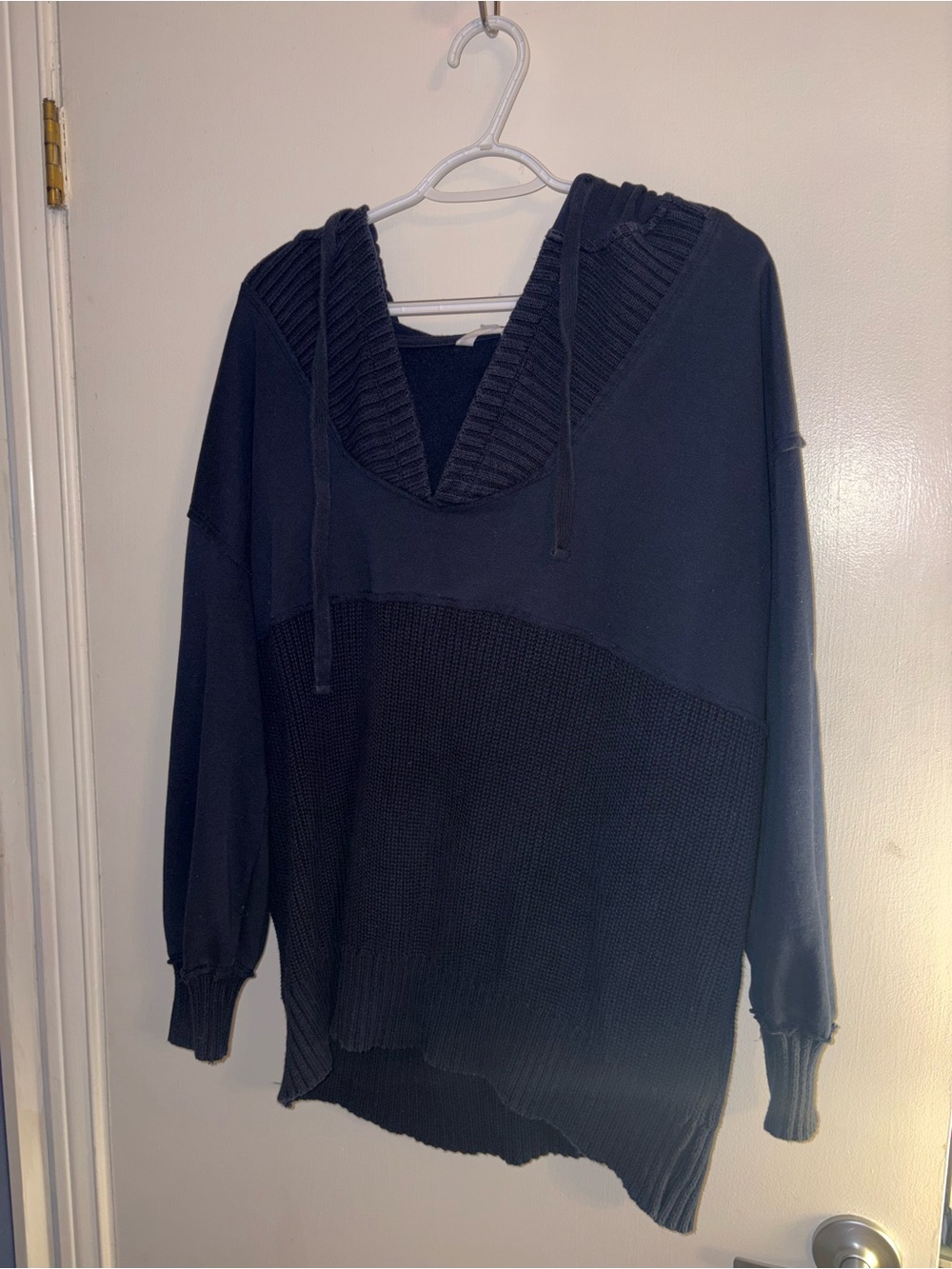 Time and Tru Black Hooded Cowl Pullover Sweater